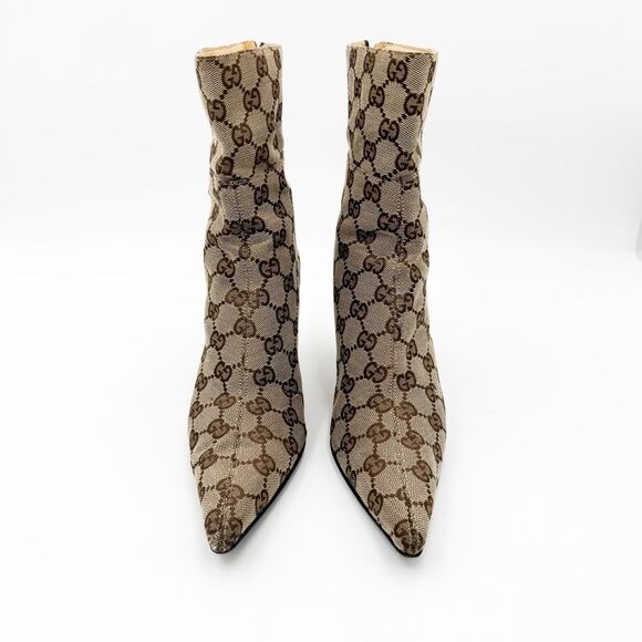 Gucci GG Canvas Ankle Boots Pointed Toe Heels Size 6.5 - Picture 2 of 12